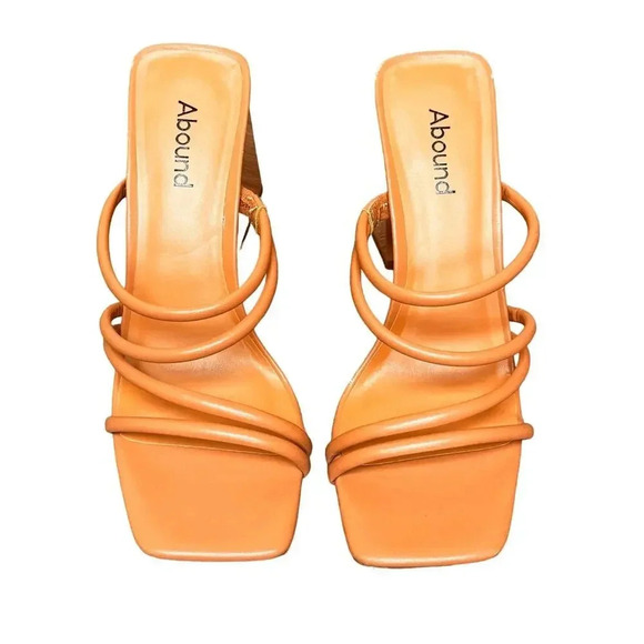 New! ABound Austyn Strappy Sandal Tan Beige Chunky Slip-On Heels Women's 8 - Picture 3 of 11